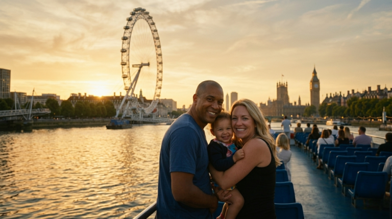 A happy family on a Thames River Sightseeing cruise.